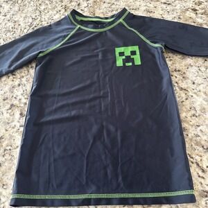 Minecraft Creeper Rash‎ Guard Boys Short Sleeve Swim Shirt Medium 4240